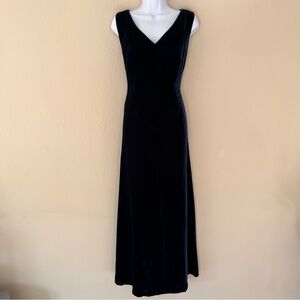 House of Bianchi Vintage Dress Medium Long Teal Blue Velvet Basque Dark Romantic
